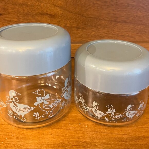 Vintage gemco glass goose canisters with dusty blue lids - Picture 1 of 10